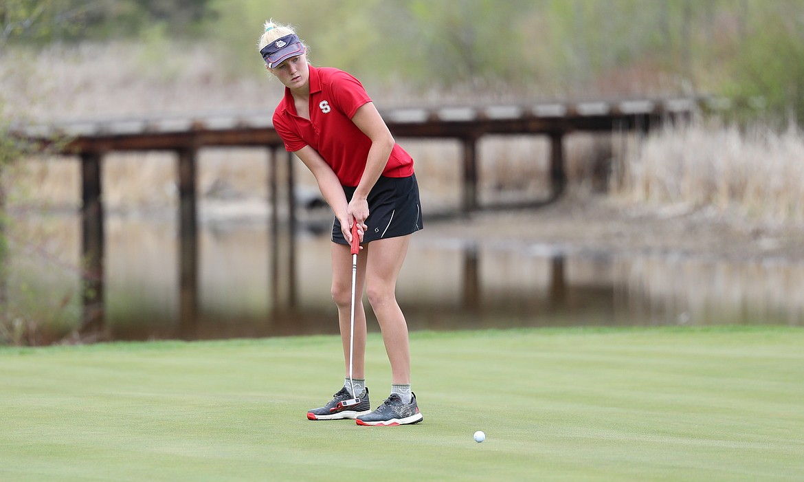 Hattie Larson hits a putt for par on hole No. 18 Monday at The Idaho Club.