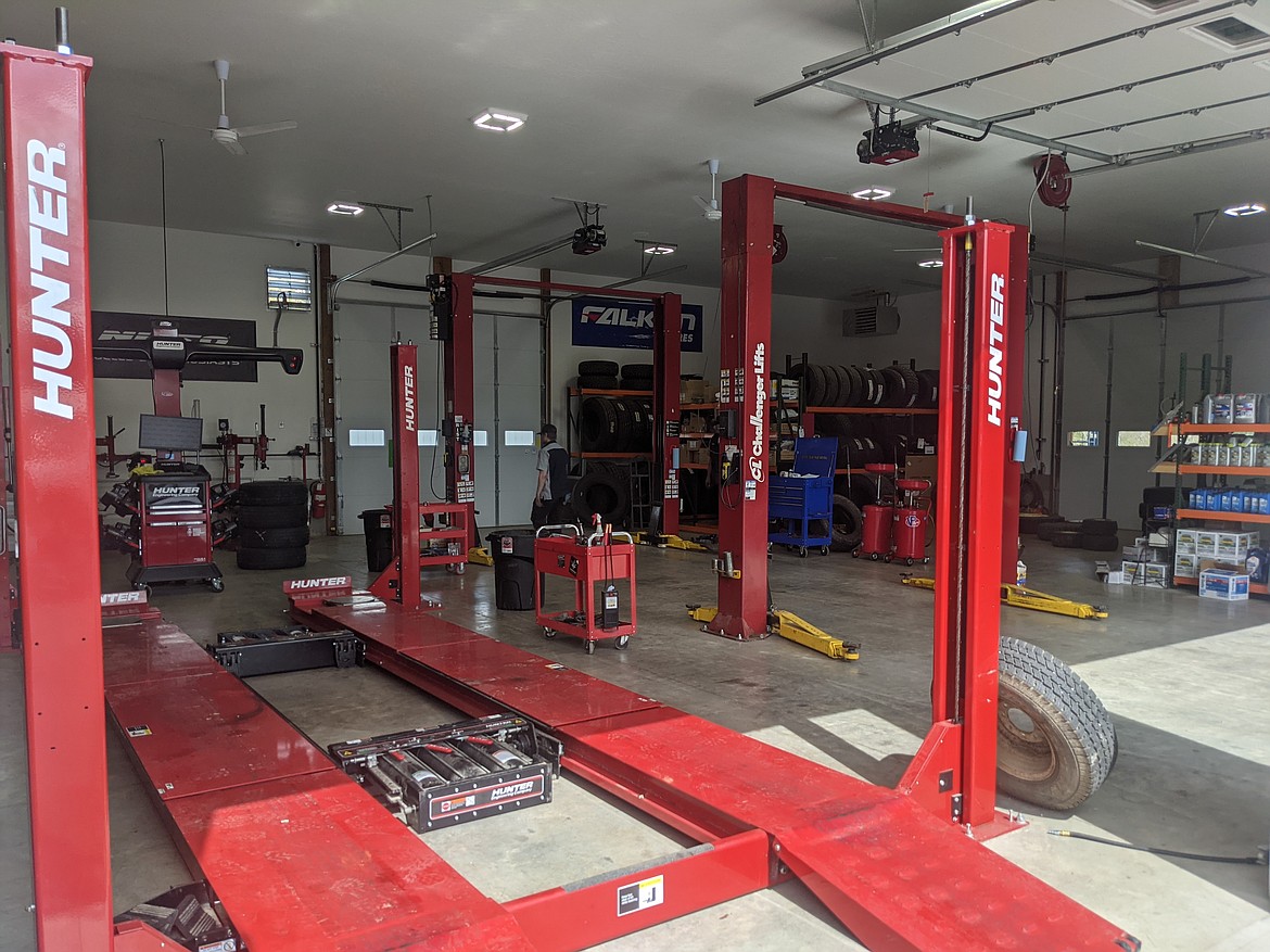 The interior of the new garage at Carousel. The garage has four bays and boats a new alignment machine.