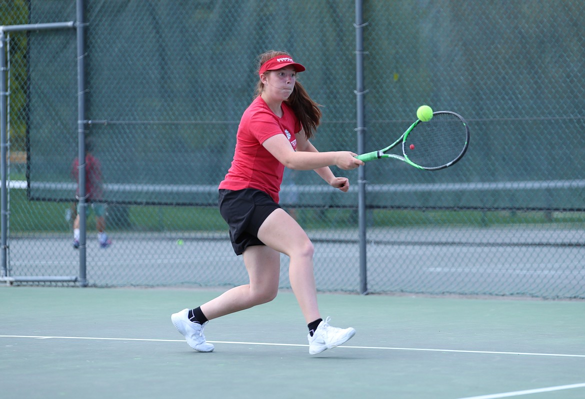 Maise Brazill prepares to hit a backhand on Tuesday.