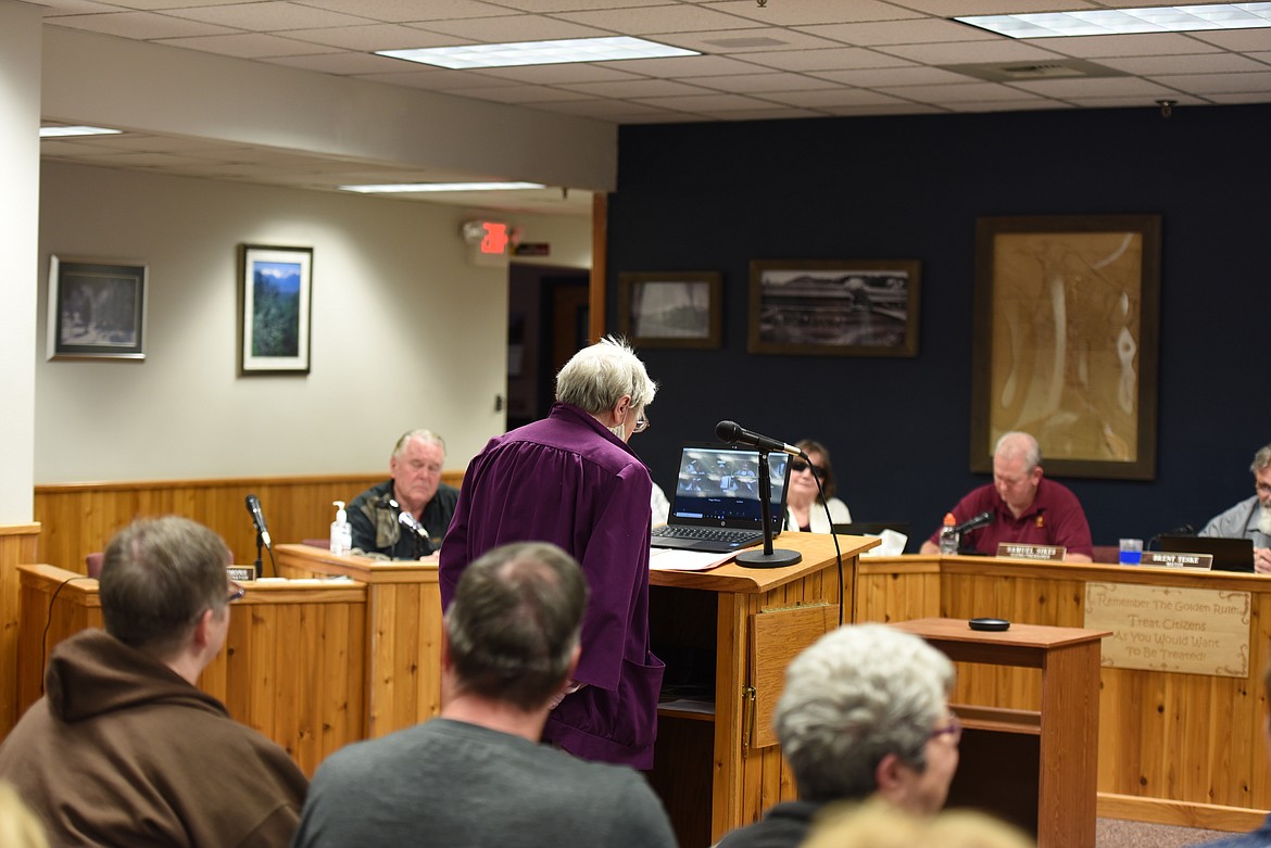Helen Tarbert speaks before the Libby City Council on May 3, 2021. (Derrick Perkins/The Western News)
