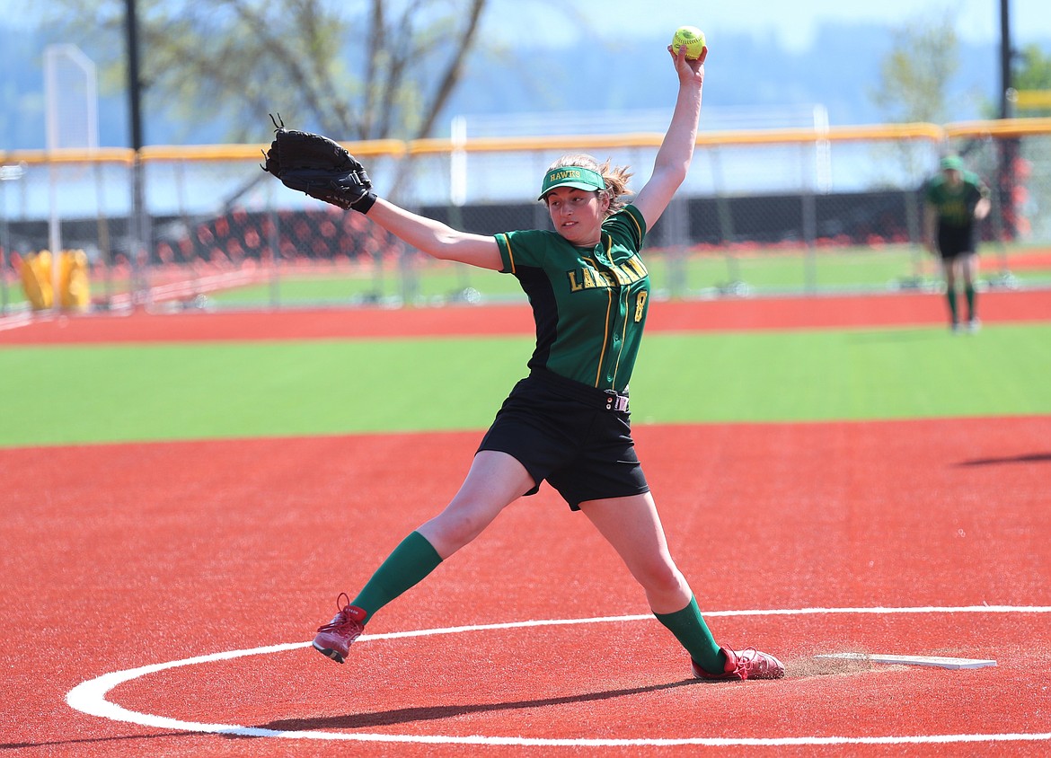 DYLAN GREENE/Bonner County Daily Bee
Lakeland's Devry Bursch pitched a two-hit shutout with 12 strikeouts against Sandpoint in the first game of a doubleheader Thursday at War Memorial Field in Sandpoint.