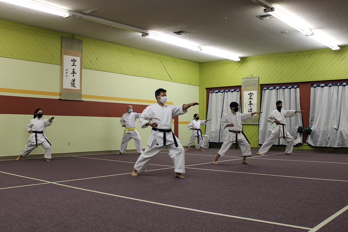 Basin Karate students practice Shimpa Tan, a core kata of Shūdōkan Karate-do on Wednesday.