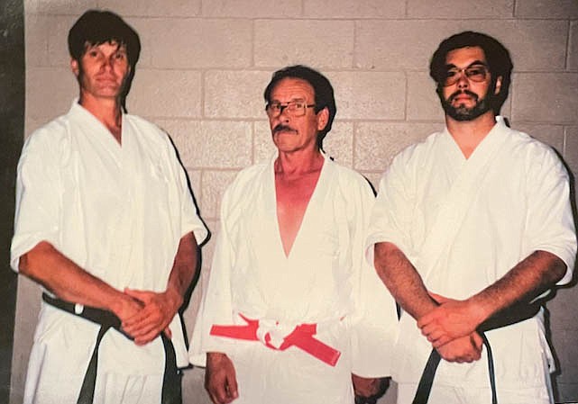 Hanshi Morris Mack (left), Hanshi Walter Todd (center) and Shihan Terry Stone (right) at the AAU national championship in Chicago in 1989.