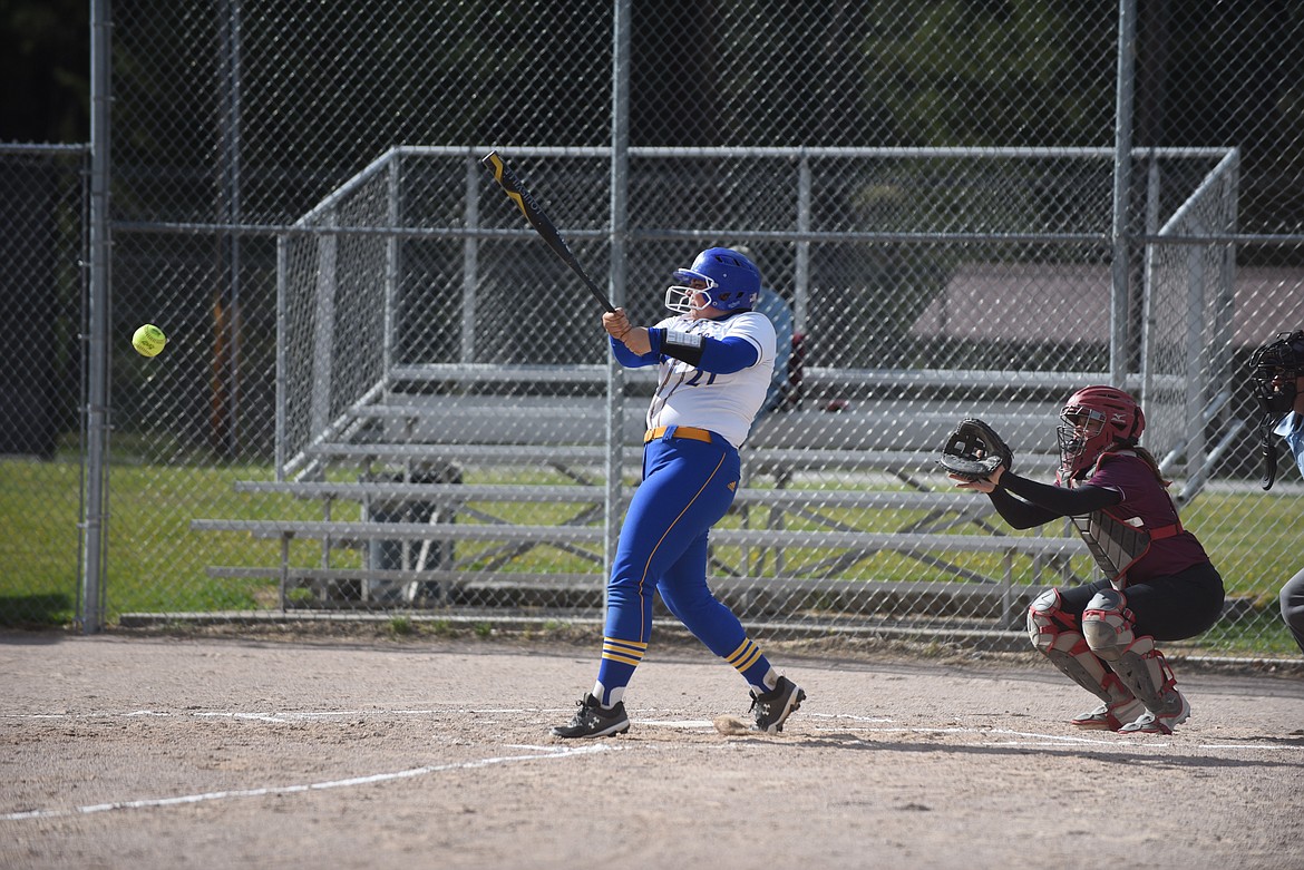 Thompson Falls rightfielder Cella VanHuss was 4-for-4 with a double and three RBIs against Troy last Friday. (Scott Shindledecker/Valley Press)