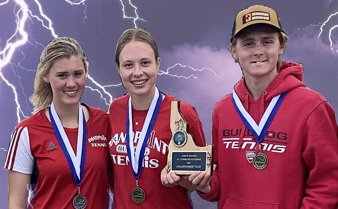 Elly Tutin (left), Kimberlin Wagner and Evan Wiley pose for a photo on Saturday. Wagner won the girls singles title while Wiley captured the boys.