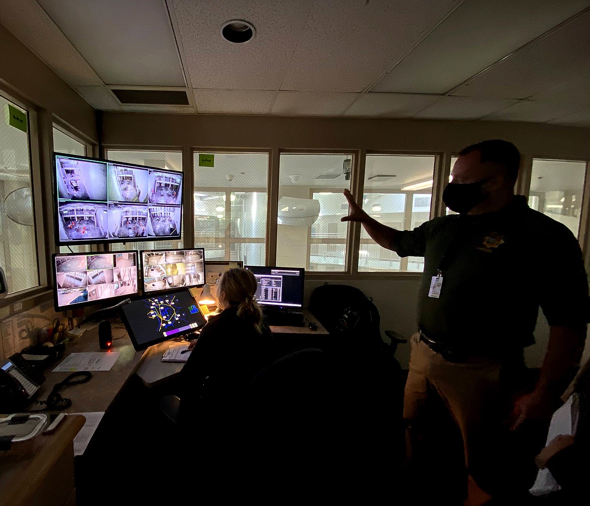 Kootenai County Sheriff's Office staff keep an eye on the cameras that keep watch over jail inmates. (MADISON HARDY/Press)