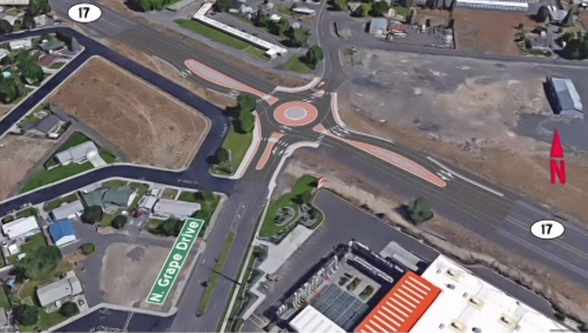 A rendering of the State Route 17 and Grape Drive roundabout in Moses Lake by the Washington State Department of Transportation.