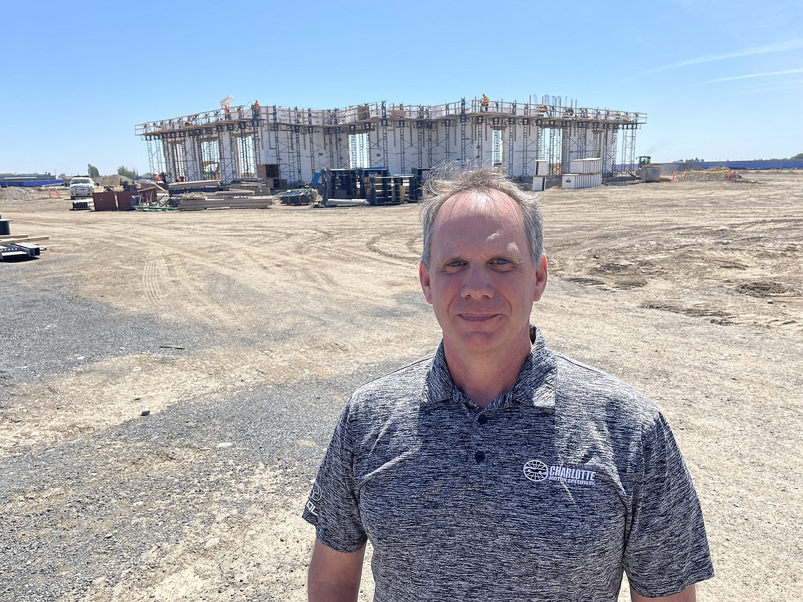 Dan Briskin oversees construction of the temple of The Church of Jesus Christ of Latter-day Saints and a separate meeting house along Yonezawa Boulevard in Moses Lake. Briskin said the temple (its walls seen above) is roughly 15% complete and foundation work on the meeting house is about 80% done.