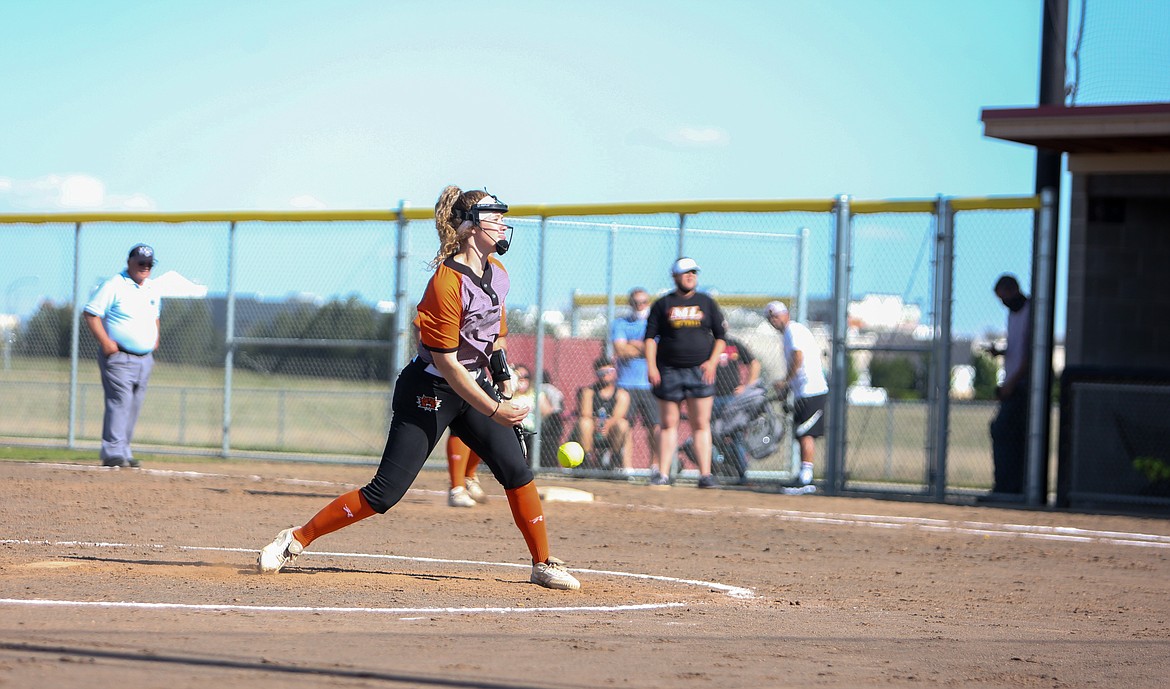 Ephrata High School senior Rylee Peters makes a pitch on Tuesday afternoon, finishing with 14 strikeouts against Moses Lake High School.