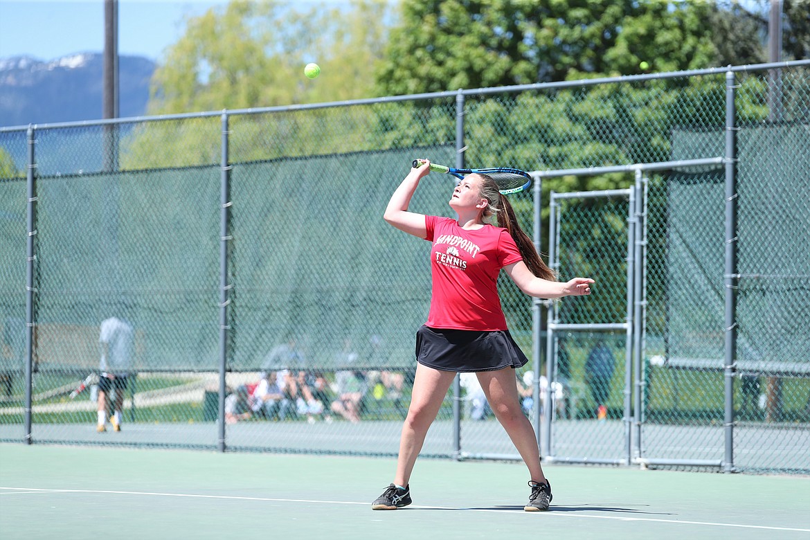 Adrian Doty prepares to hit a return during a girls singles regional consolation semifinal match against Maise Brazill on Saturday at Travers Park.