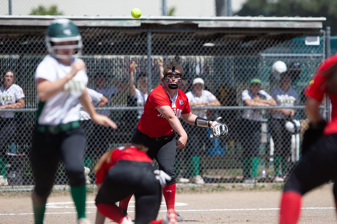 Via Barlow makes a throw to first on Saturday.