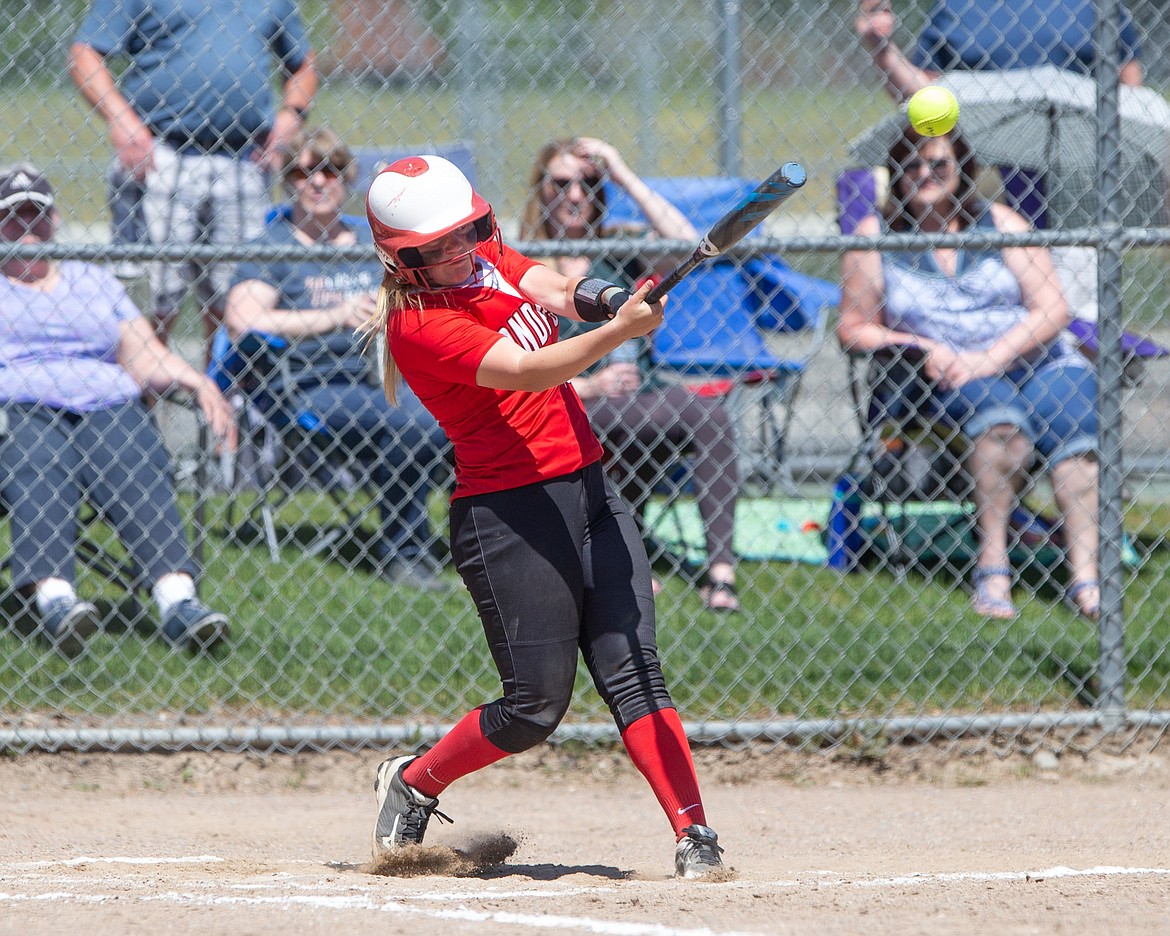 Riley Cessna gets a hit during Saturday's game.