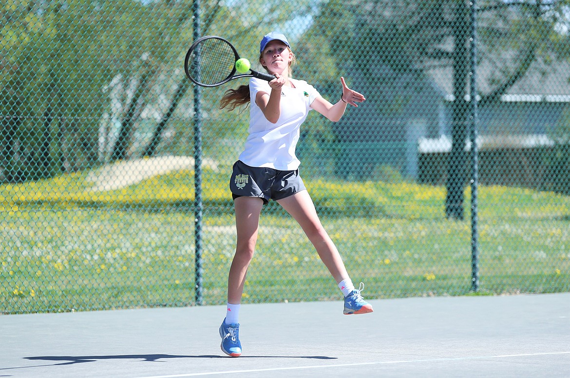 Photo by DYLAN GREENE/HAGADONE NEWS NETWORK
Lakeland's Malika Warnick hits a return during the 4A Region 1 girls singles championship match on Saturday at Travers Park.