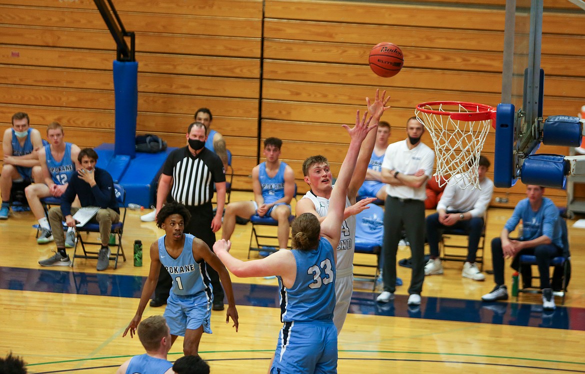 Big Bend's Landon Harrington rises up for the shot in the first half against Spokane Community College on Saturday afternoon at Big Bend Community College.