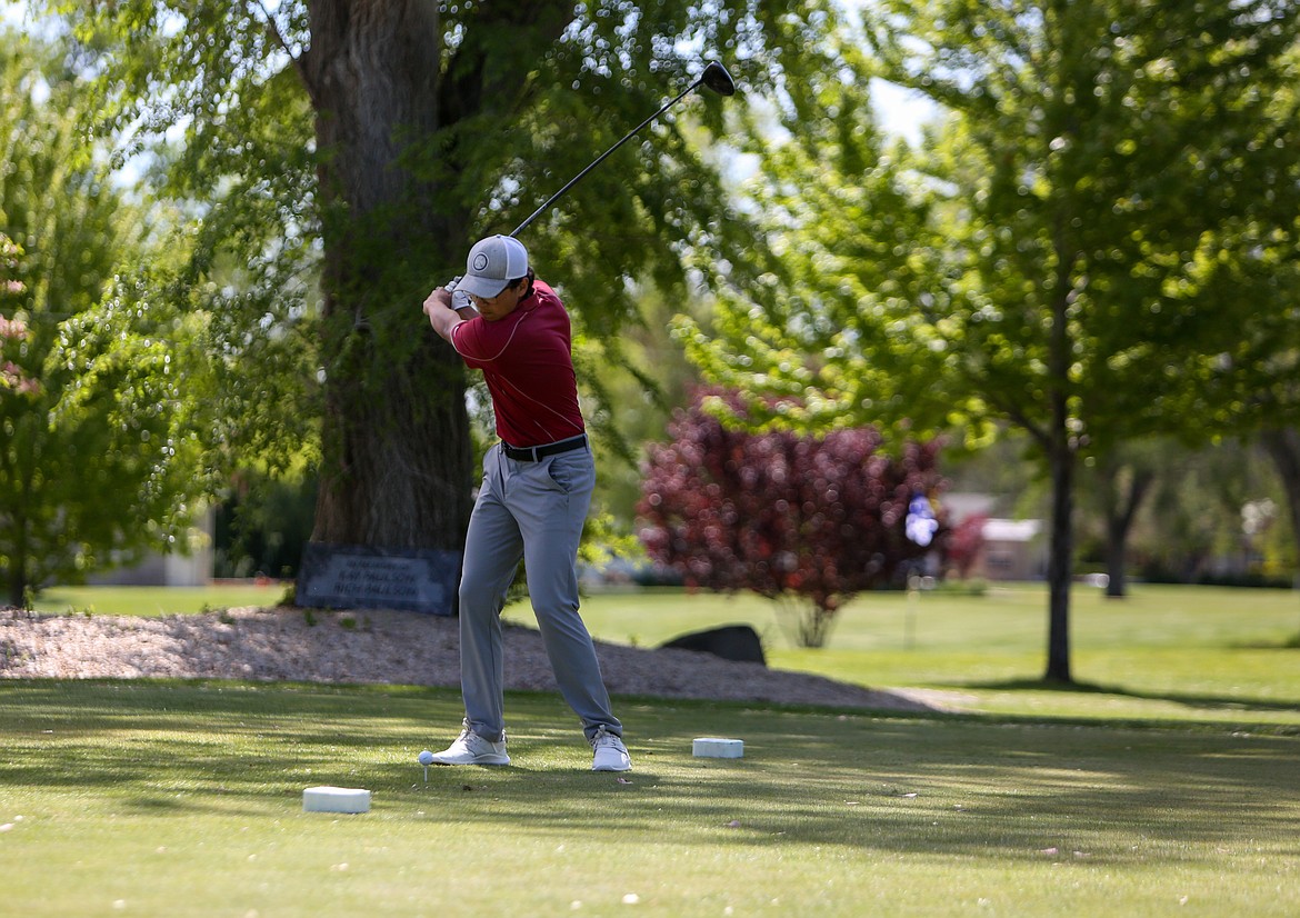 Moses Lake High School's Isaia Patino tees off on the first hole at Lakeview Golf & Country Club last Thursday at the NCR Boys Regional Golf Tournament.