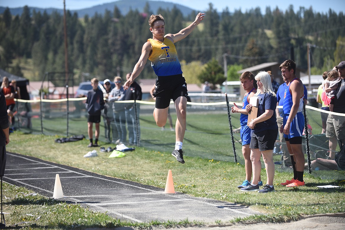 Thompson Falls' Breck Ferris long jumped a personal best 19 feet, 4 1/2 inches to place second Saturday at the 7B District championships in Eureka. (Photo by Scott Shindledecker/Valley Press)