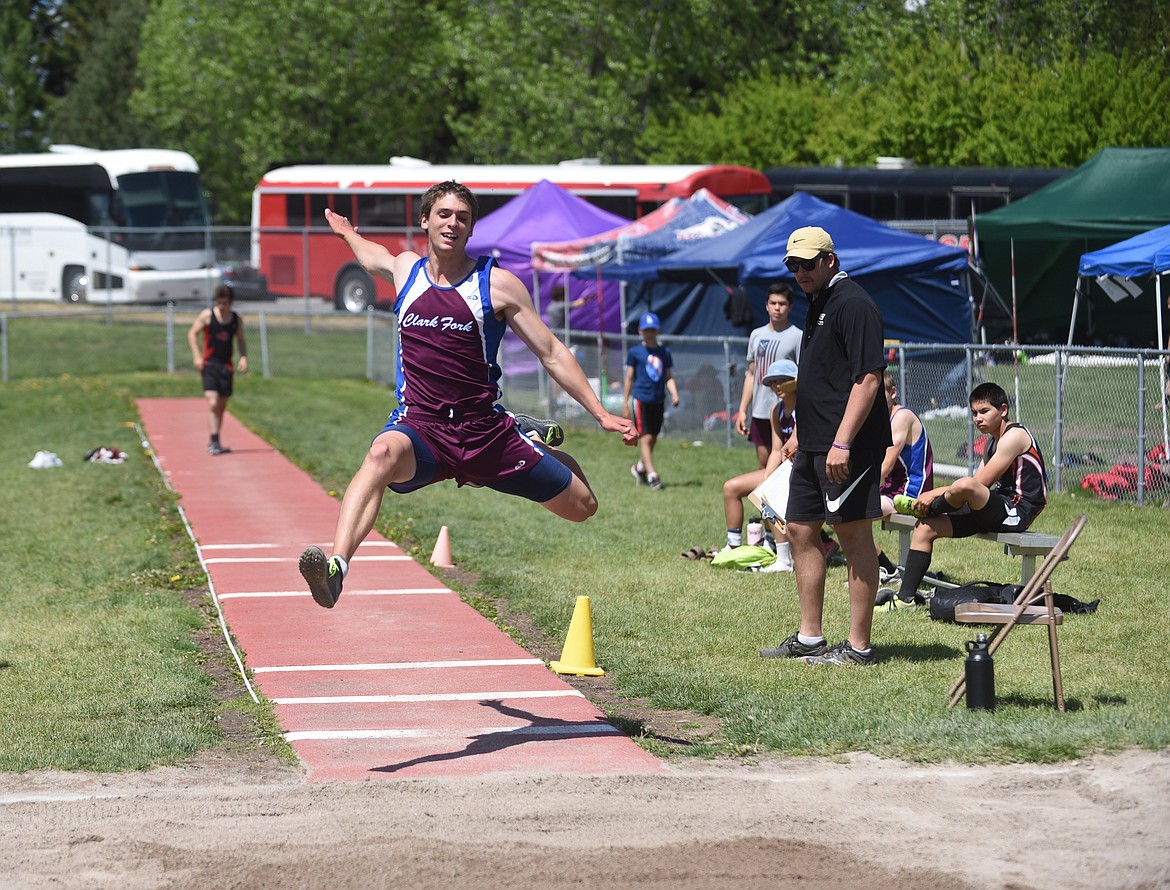 Clark Fork's Carson Callison won the long jump Friday at the 14-C District championship at the Missoula County Public School stadium. Callison jumped 20 feet, 1 3/4 inches. (Scott Shindledecker/Mineral Independent)