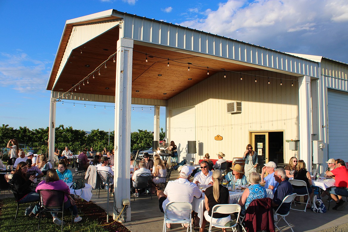 The wine release party at the Beaumont Cellars Winery crush pad, outside the tasting room, on Friday.