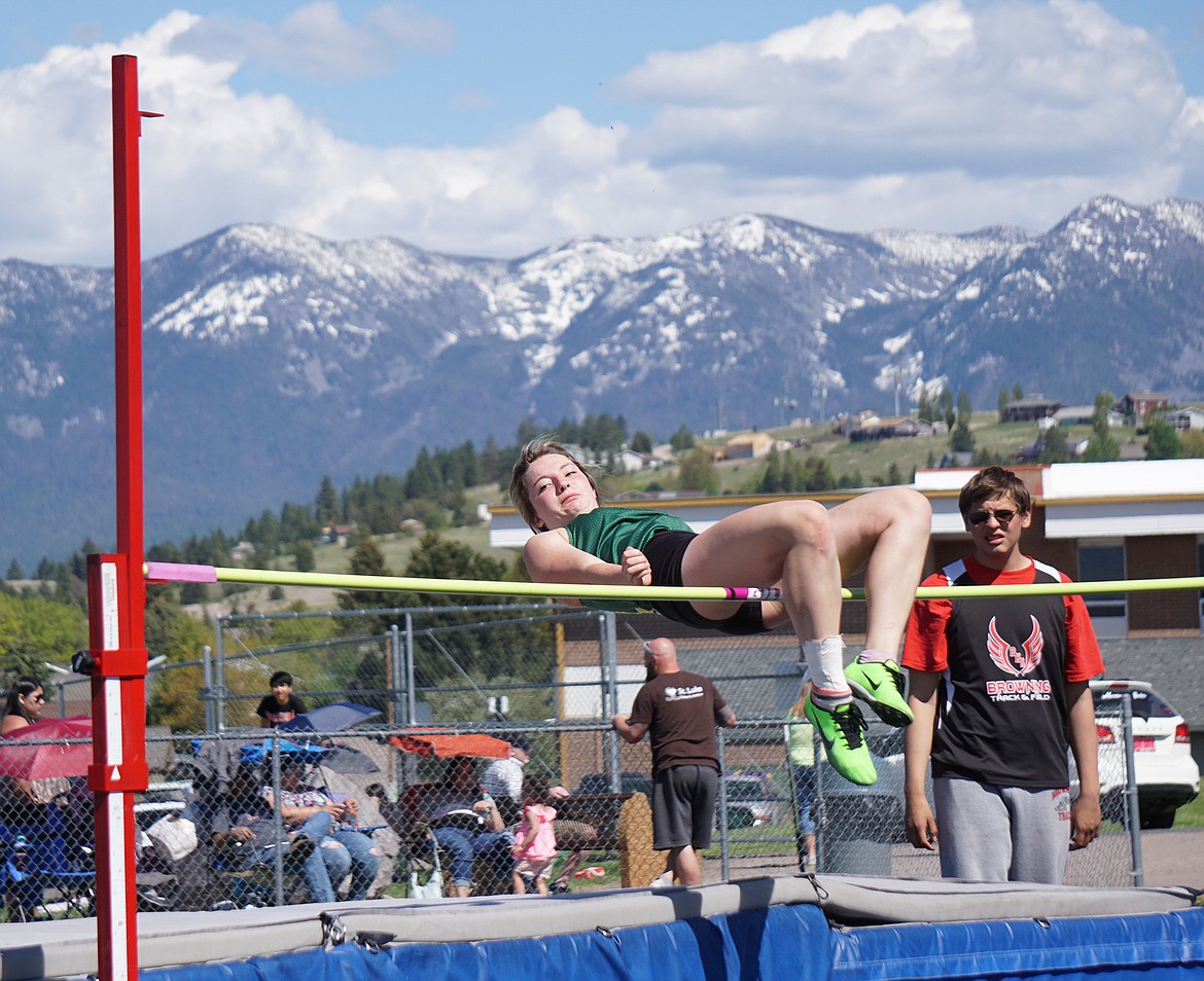 Whitefish freshman Sophia Zohrer competes in the high jump Saturday at Polson. (Matt Weller photo)