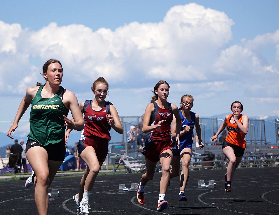 Bulldog Madelyn Alexander competes in the 200 meter dash Saturday at the ABC track meet in Polson. (Matt Weller photo)