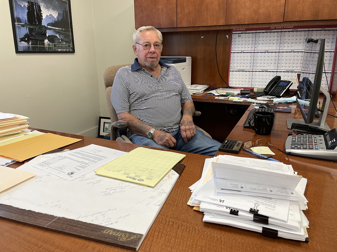 Bob Fancher, former board member and president of the Grant County Economic Development Council, at his desk at Maiers Enterprises out on Wheeler Road in Moses Lake.