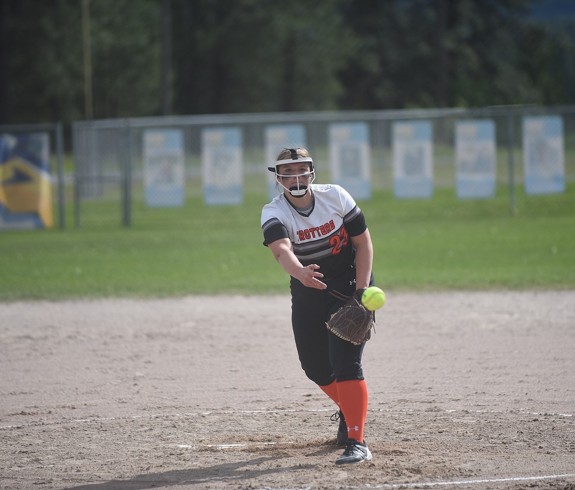 Plains-Hot Springs pitcher Celsey VonHeeder delivers a pitch against Thompson Falls last Tuesday. (Scott Shindledecker/Valley Press)