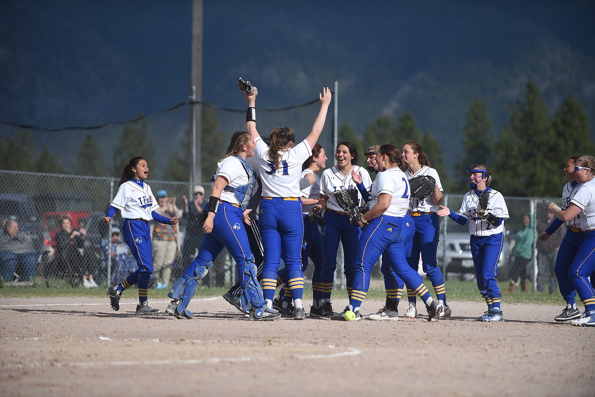 Thompson Falls celebrates beating Plains in a Western B-C Divisional playoff game last week. (Scott Shindledecker/Valley Press)