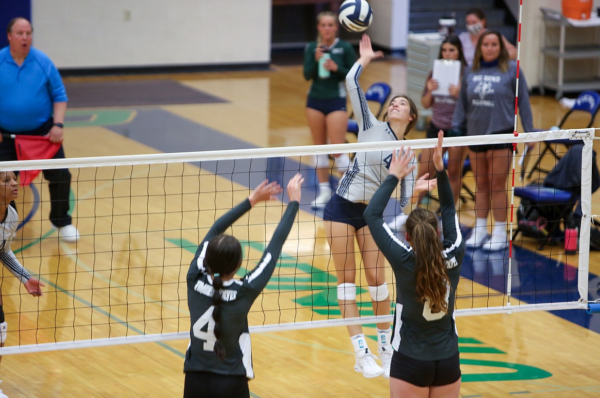 Gabi Rios skies up for a kill for Big Bend Community College on Tuesday evening versus Blue Mountain Community College.