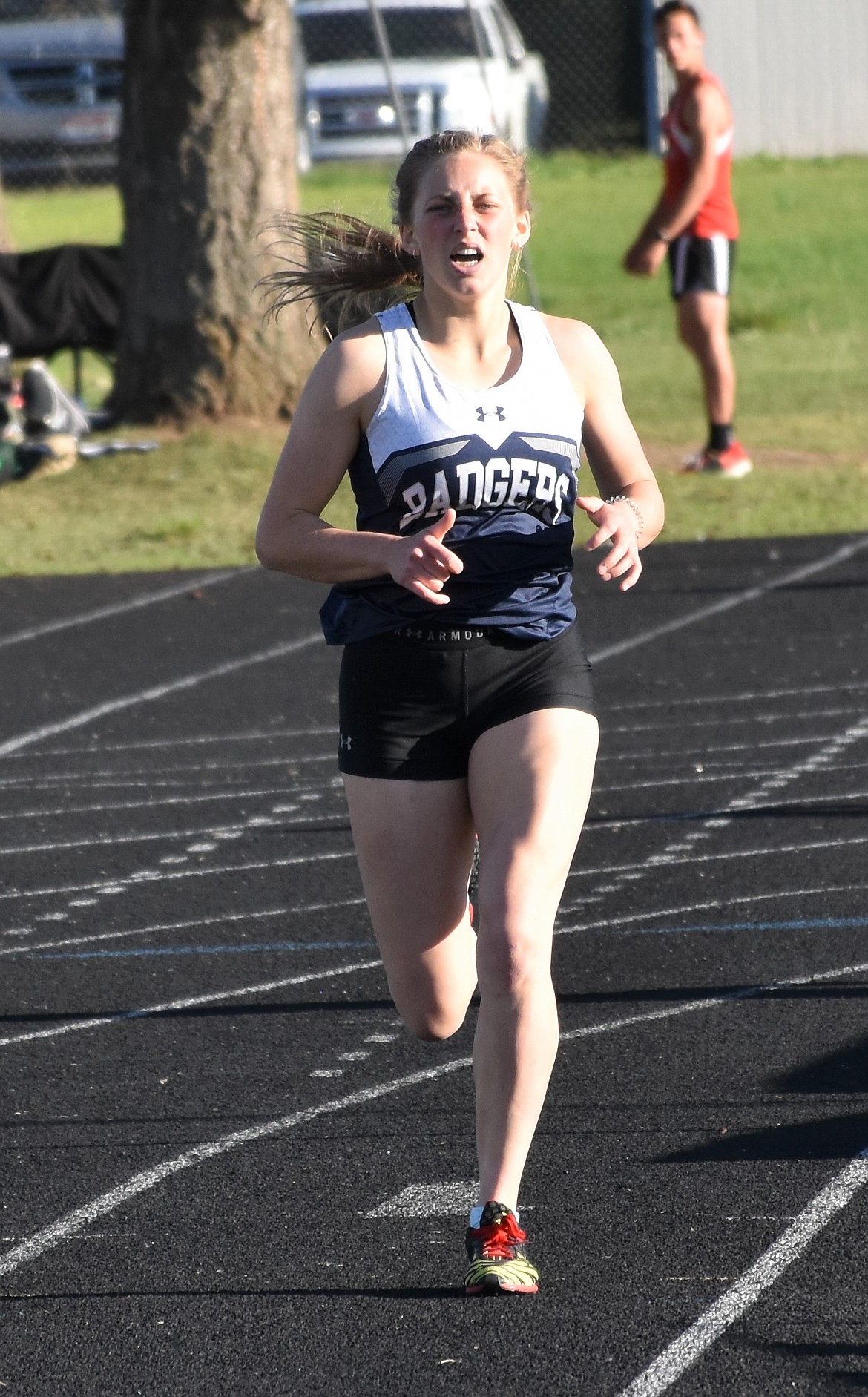 (Photo courtesy of Maureen Blackmore)
Camille Ussher runs the 800m for Bonners Ferry in 2019.