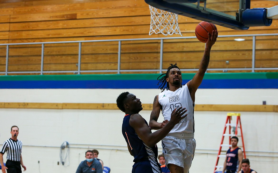 Jahvonta Jones goes up for a layup against the Treasure Valley defender in the 100-77 win for Big Bend Community College on Saturday in the home finale.