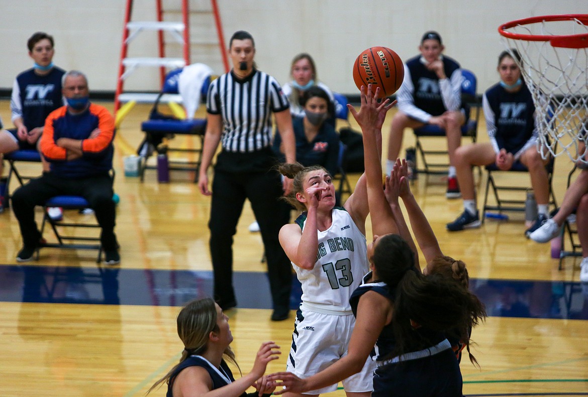 Big Bend's Kelsey Sorenson rises up to score in the lane for the Vikings in the first half of the 71-68 win against Treasure Valley on Saturday.