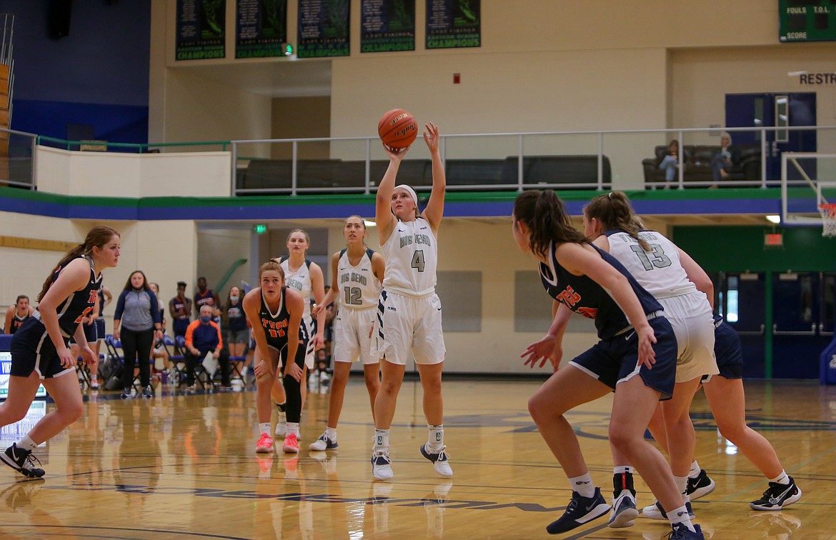 Kaitlyn Callahan hits a big free throw late for Big Bend to send the game into overtime in the 71-68 win for the Vikings on Saturday in Moses Lake.