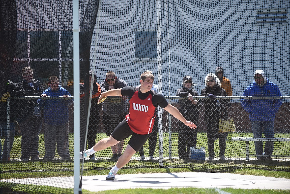 Noxon’s Cade VanVleet will compete in the discus and shot put this weekend at state after placing second in both in last week’s Class C Divisional in Missoula. VanVleet set a personal best in the shot put. (Scott Shindledecker/Valley Press)