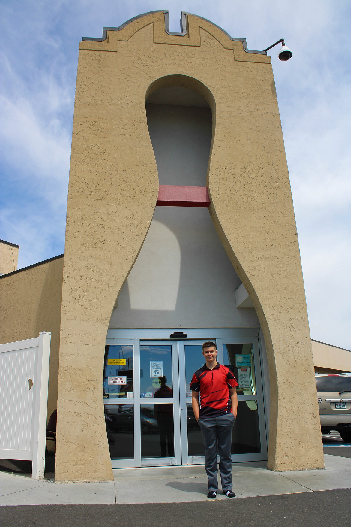 Moses Lake resident Matthew Berg poses outside Lake Bowl at the Washington Youth Bowler's Tour state tournament on Sunday.