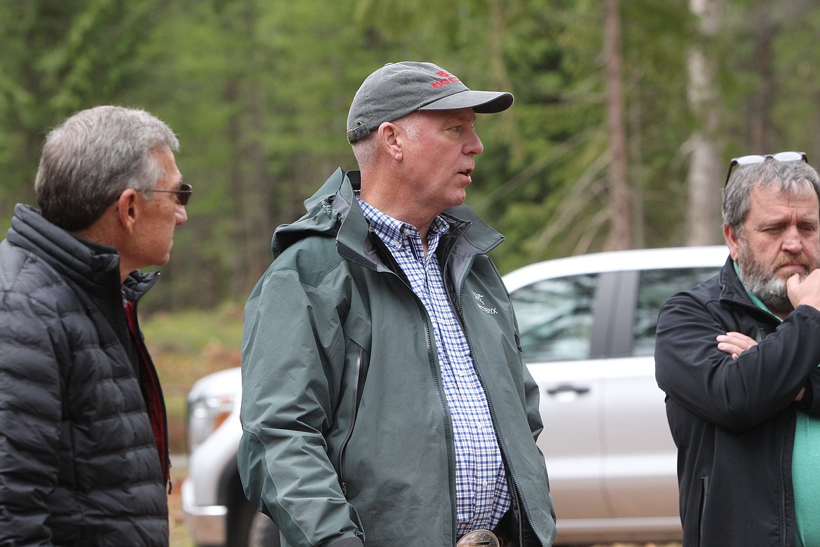 Gov. Gianforte speaks while touring the Ski Dale Good Neighbor Authority project near Libby on May 21. (Will Langhorne/The Western News)