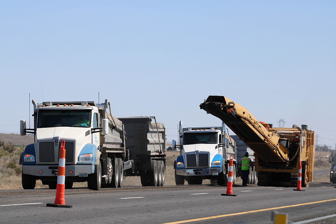 Central Washington Asphalt, Inc. planing the roadway just east of George before paving it with hot mix asphalt to prolong its life and provide a smoother surface.