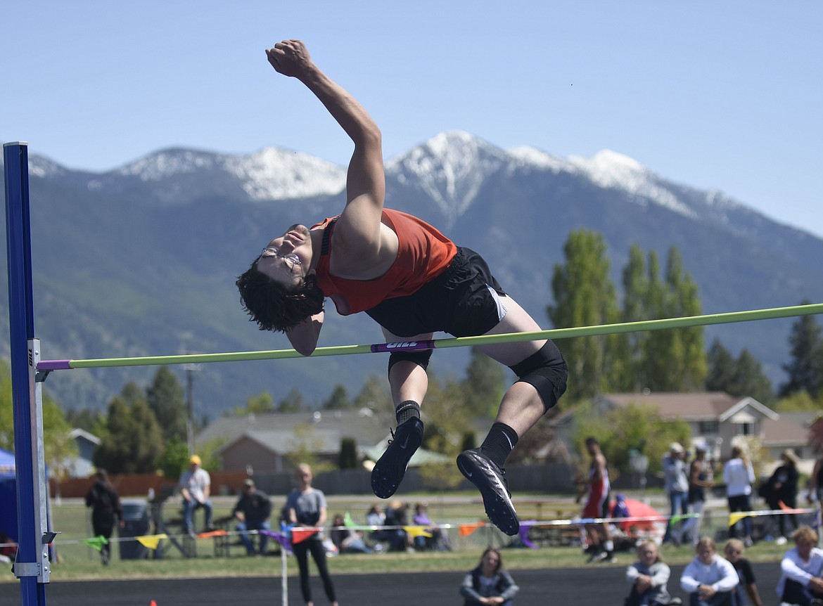 Ronan's Payton Cates competes in the high jump at the Western A divisional meet at Columbia Falls. (Teresa Byrd/Hungry Horse News)