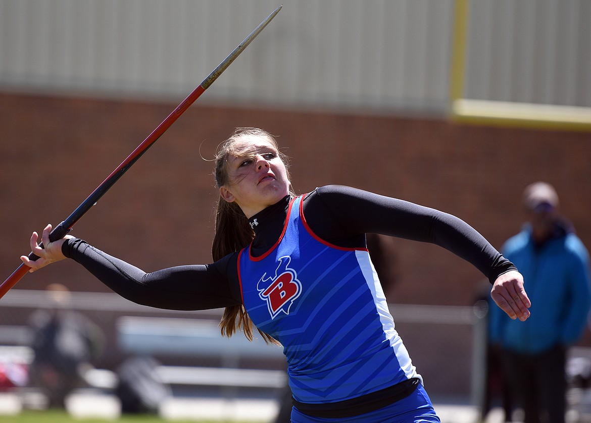 Madison Chappuis was second in the javelin at the Western B Divisional track meet in Missoula Saturday with a toss of 102 feet, 1 inch.
Jeremy Weber/Bigfork Eagle