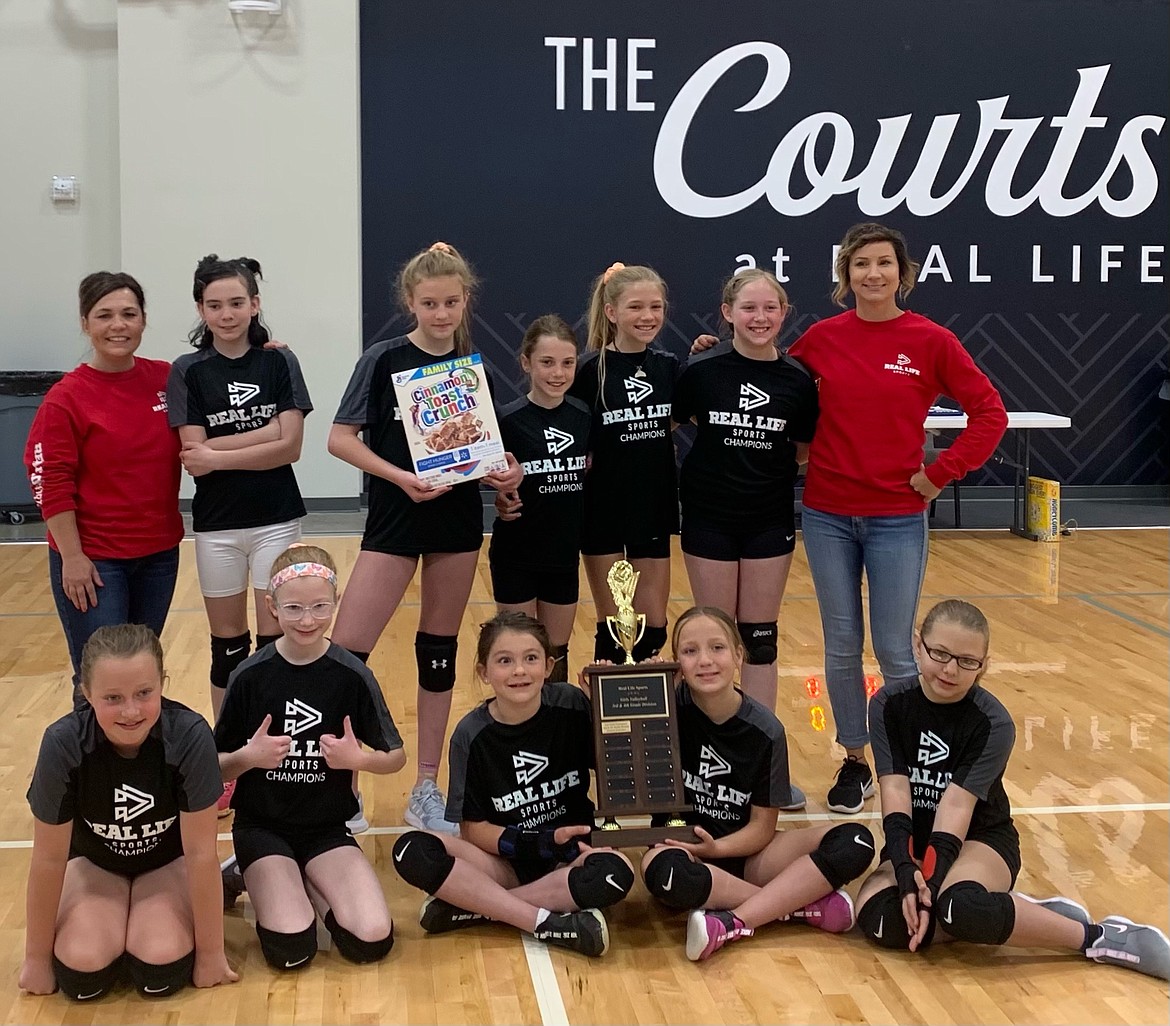 Courtesy photo
Coral Crush won the Cereal Cup championship in grade 3-5 volleyball at The Courts at Real Life Ministries in Post Falls. In the front row from left are Hailey Dunn, Peyton Butler, Lola Ruggiero, Lydia Rush and Ava Anderson; and back row from left, coach Angie Palm, Trinity D’Fatta, Mackenzie Moceri, Desi Palm, Lily Havercroft, Paetlyn Byrd and coach Kaci Rush.