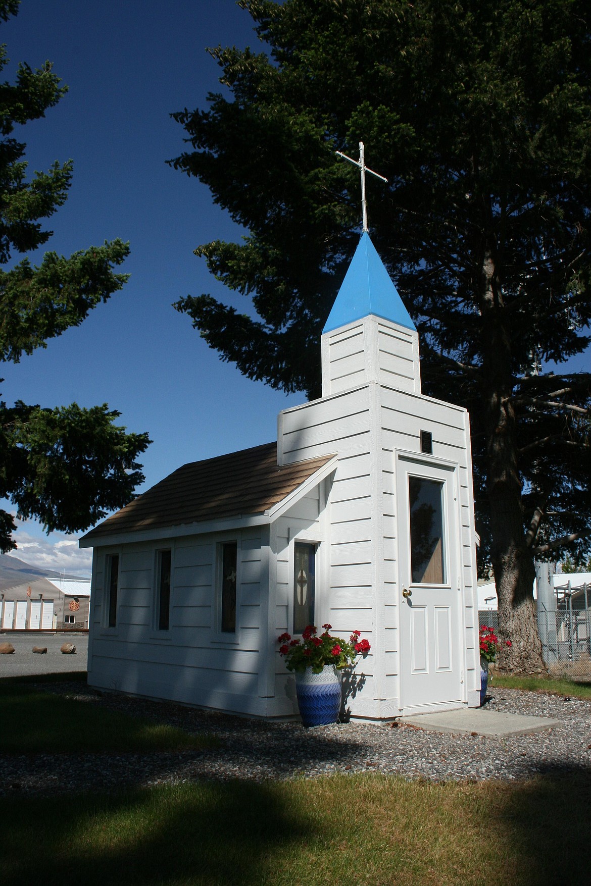 The small chapel in Desert Aire was refurbished by volunteers in 2020 as part of the community’s 50th anniversary.