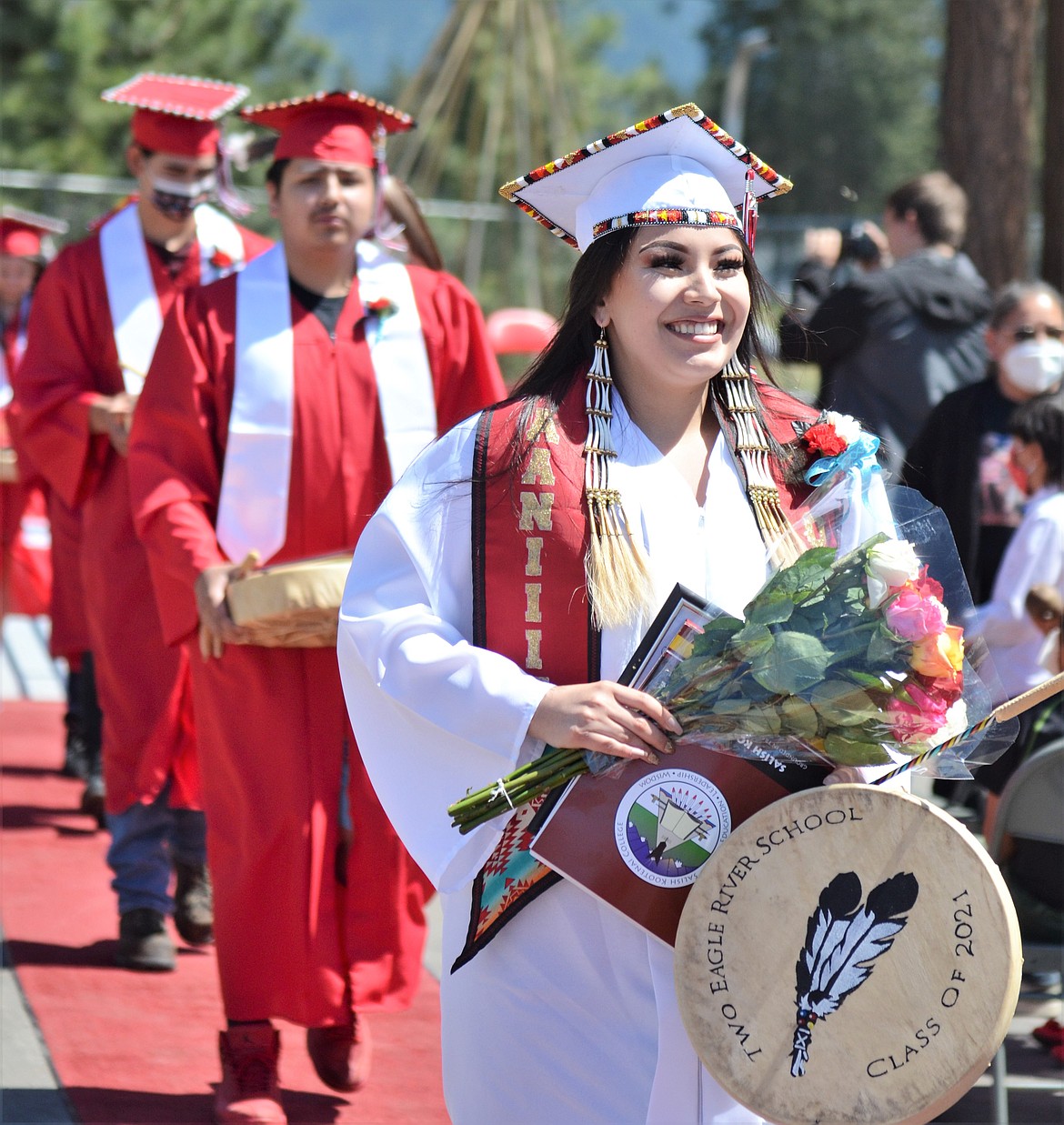 Whisper Horseman-Little Owl and her fellow Two Eagle River School 2021 graduates, a class of nine, completed their entire senior year remotely. "Quite the monumental task," Superintendent Rodney Bird said. Each graduate was awarded a one-year full-tuition scholarship to Salish Kootenai College. (Carolyn Hidy/Lake County Leader)