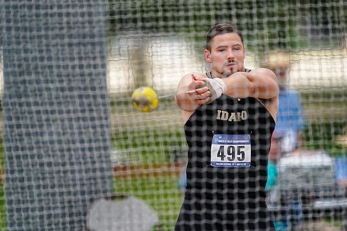 SAM CRAFT/University of Idaho
Grady Leonard, a senior from Coeur d'Alene High, prepares for a hammer throw during the preliminary round of the NCAA West Regionals in College Station, Texas on Wednesday. Leonard finished 25th with a throw of 201 feet and was the top Big Sky Conference finisher in the event.