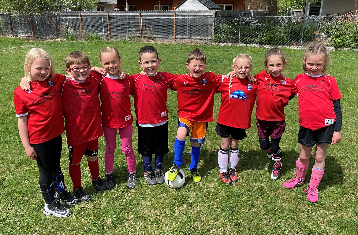 Sandpoint Rec Soccer League wanted to highlight some incredibly tough kids in the U7 division. Pictured (from left) are Caroline Blanford, Damian Stout, Mia Miller, Dawson Skinner, Corban Williamson, Ellie Edwards-Combs, Addilyn Bobbitt and Maisy Smith of the Crickets team. The competition is stiff this year, but they continue to go out on the field every week and work hard to win their games. Their coach is tremendously proud of them and their effort every Saturday. The future of Sandpoint soccer is bright with these kids in the lineup.