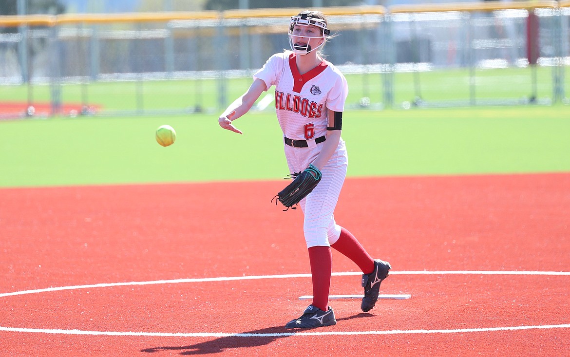 Jaden Dickinson tosses a pitch during the doubleheader against St. Maries on April 20. The senior pitcher grabbed all-league honors.