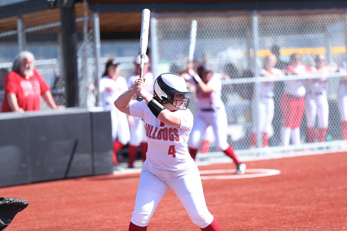 Senior Kinzie Ward stands in the batter's box during a doubleheader against St. Maries on April 20 at War Memorial Field. She secured all-league honors.