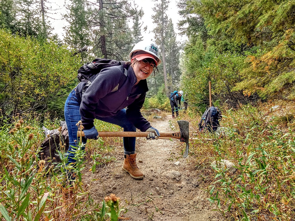 An Idaho Trails Association volunteers works on a past trail project.