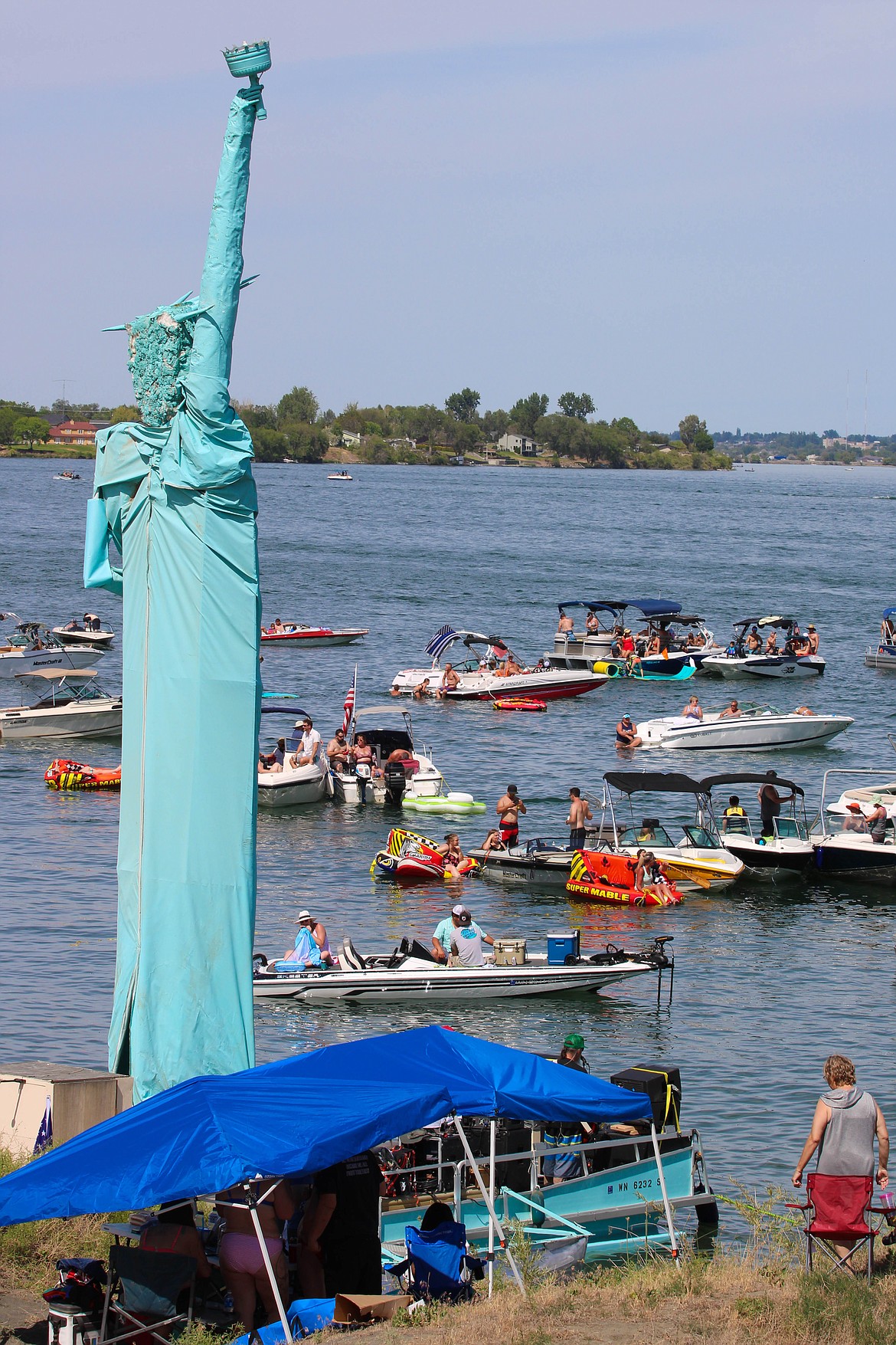 Mick Hansen's Statue of Liberty sculpture became a beacon for Dimestore Prophet's 5th somewhat annual Tunes at the Dunes in Moses Lake.