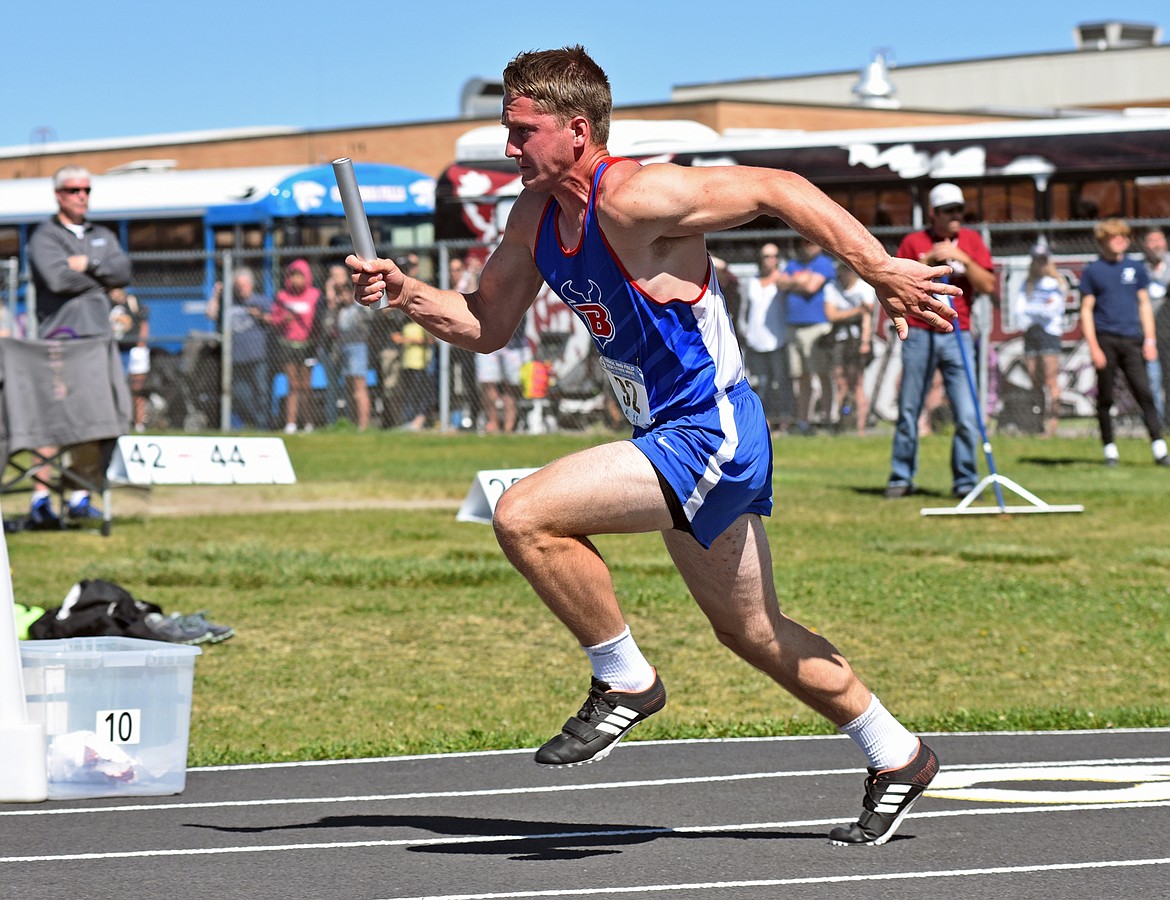 Joseph Farrier runs the first leg of the 4X100 relay for the Vikings at the state track meet in Laurel Saturday.
Whitney England/For the Eagle