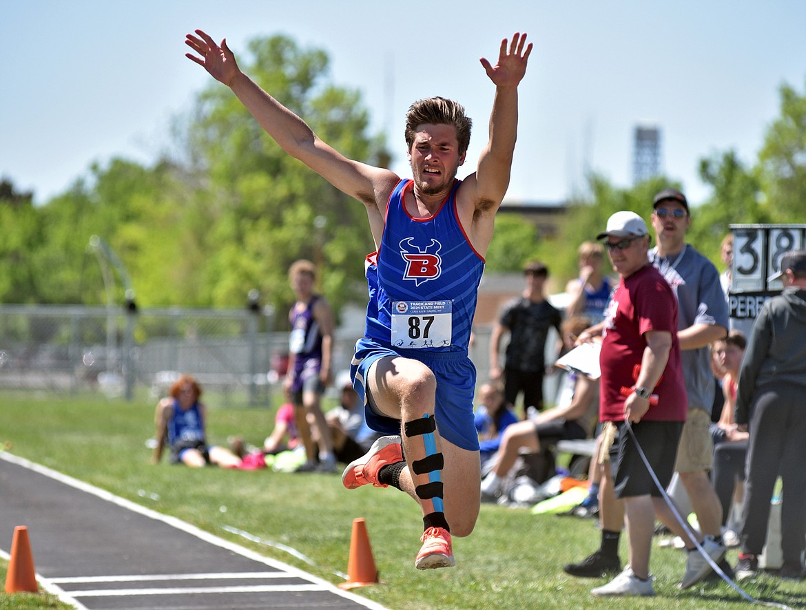 Cormac Benn leapt 39 feet, 5.75 inches to finish 11th in the triple jump at the state track meet in Laurel Saturday.
Whitney England/For the Eagle