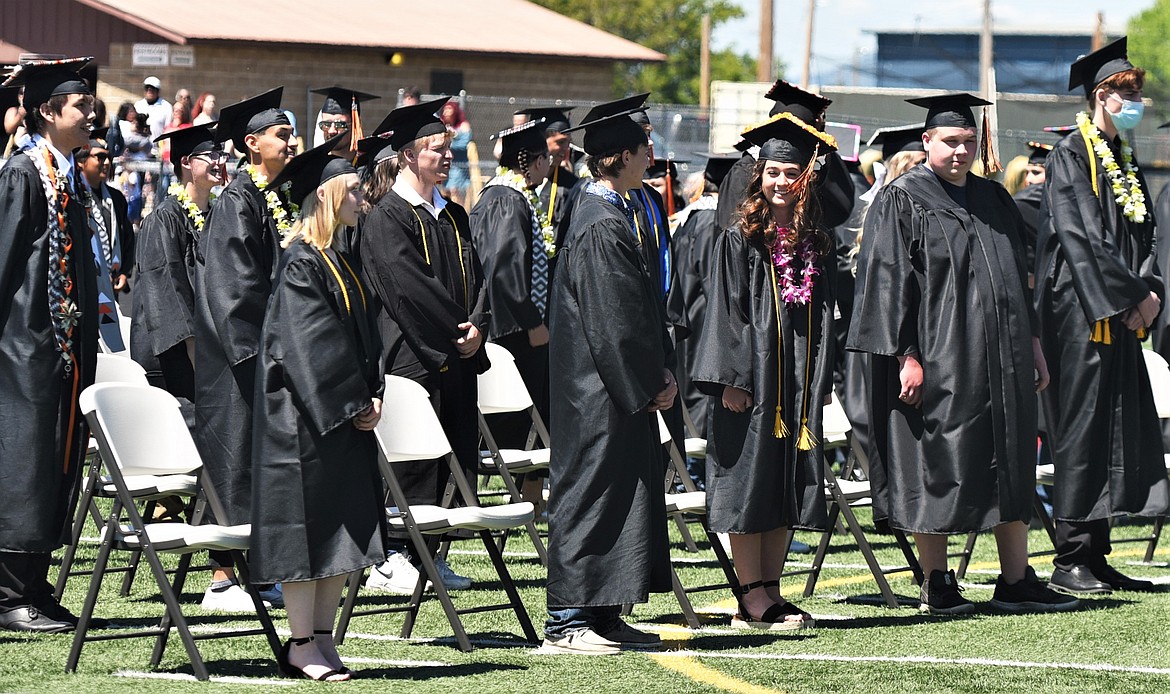 Seniors line up prior to Sunday's graduation ceremony. (Scot Heisel/Lake County Leader)